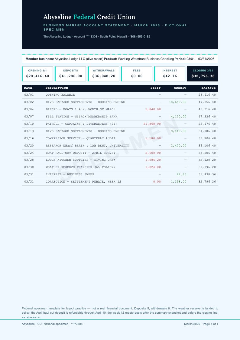 Deep Ocean Bank Statement